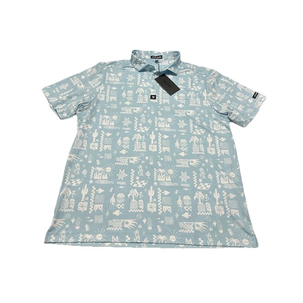 Bad Birdie Men’s Dry Heat Golf Core Polo XL Blue Desert Cactus